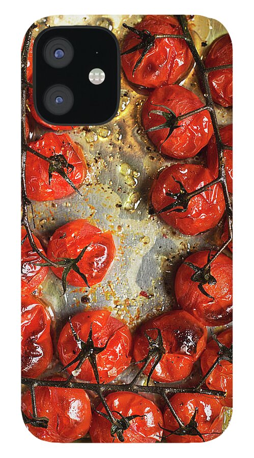 Roasting Pan iPhone 12 Case featuring the photograph Roasted Vine Tomatoes In Roasting Tin by Ross Woodhall
