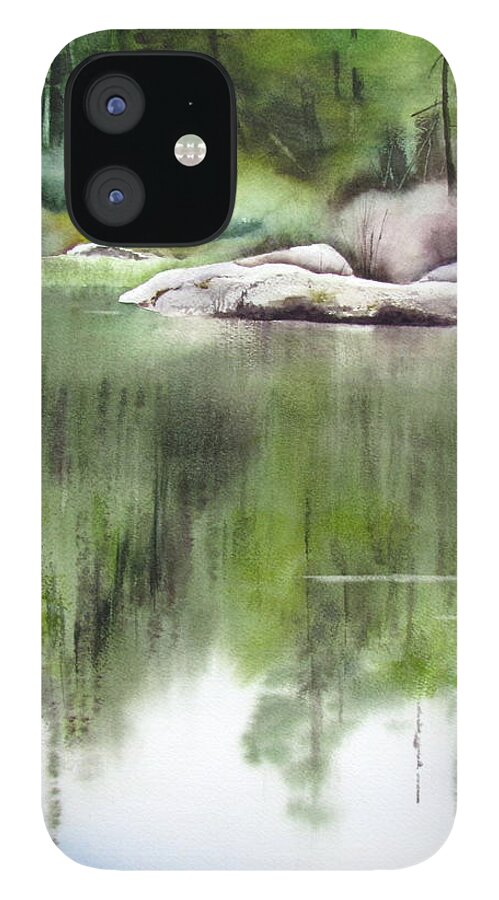 Rock Pond iPhone 12 Case featuring the painting Rock Pond Triptych 2 by Amanda Amend
