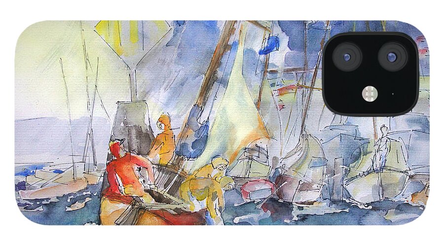 Regatta iPhone 12 Case featuring the painting Safe And Sound Back At The Port by Barbara Pommerenke