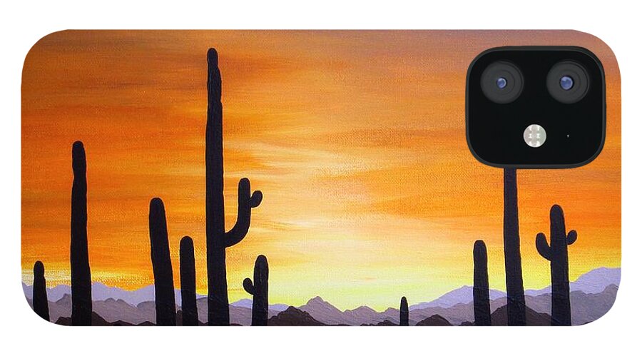 Acrylic iPhone 12 Case featuring the painting Saguaro Sunset by Carol Sabo