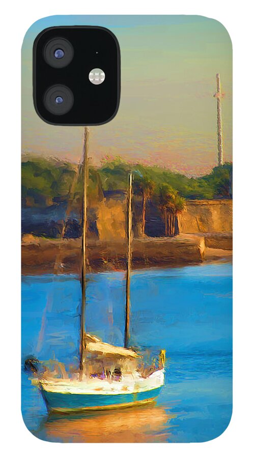 Sailboat iPhone 12 Case featuring the painting DA147 Sailboat by Daniel Adams by Daniel Adams