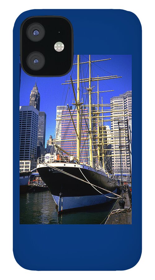Peking iPhone 12 Case featuring the photograph HMS Peking Sailing Boat Anchored in South Street Seaport 1984 by Gordon James