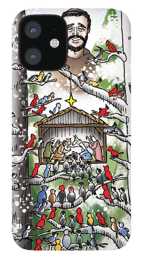 Catholic iPhone 12 Case featuring the digital art St. Francis And The Birds by Mark Armstrong