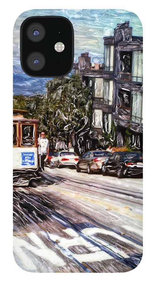 San Francisco Hyde St. iPhone 12 Case featuring the mixed media San Francisco Hyde Street Cable car by Glenn McNary