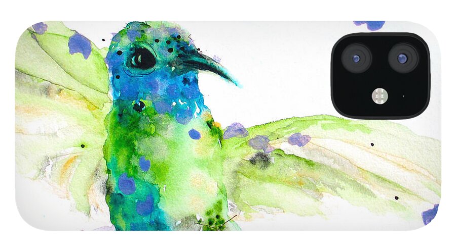 Hummingbird iPhone 12 Case featuring the painting Sapphire by Dawn Derman