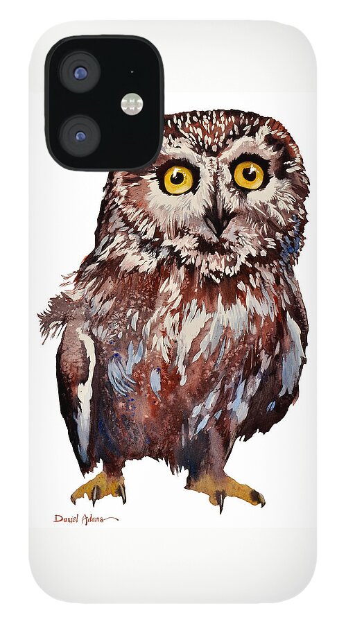 Owl iPhone 12 Case featuring the painting Da148 Saw Whet Owl Daniel Adams by Daniel Adams