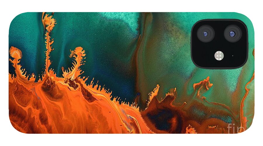 Orange iPhone 12 Case featuring the photograph Sea Anemone - Contemporary Abstract Fluid Art by Kredart by Serg Wiaderny