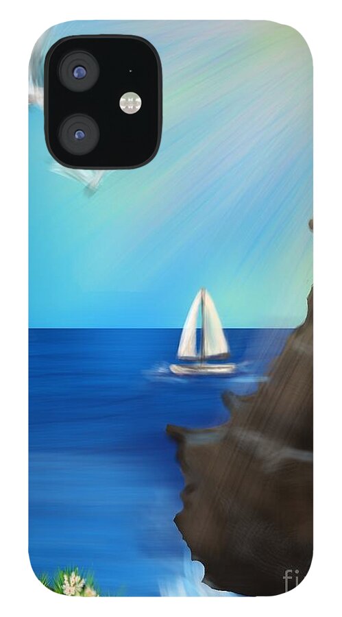 Seascape iPhone 12 Case featuring the digital art Sea Cliff by Christine Fournier