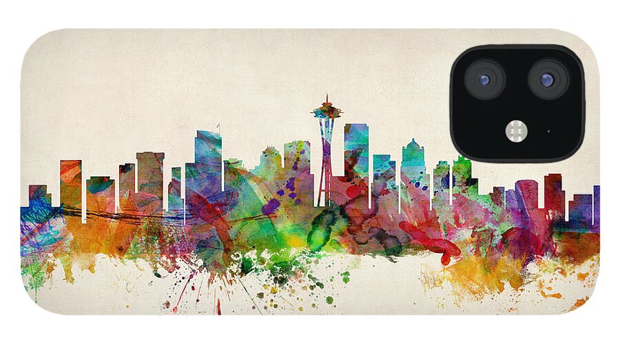 Watercolour iPhone 12 Case featuring the digital art Seattle Washington Skyline by Michael Tompsett