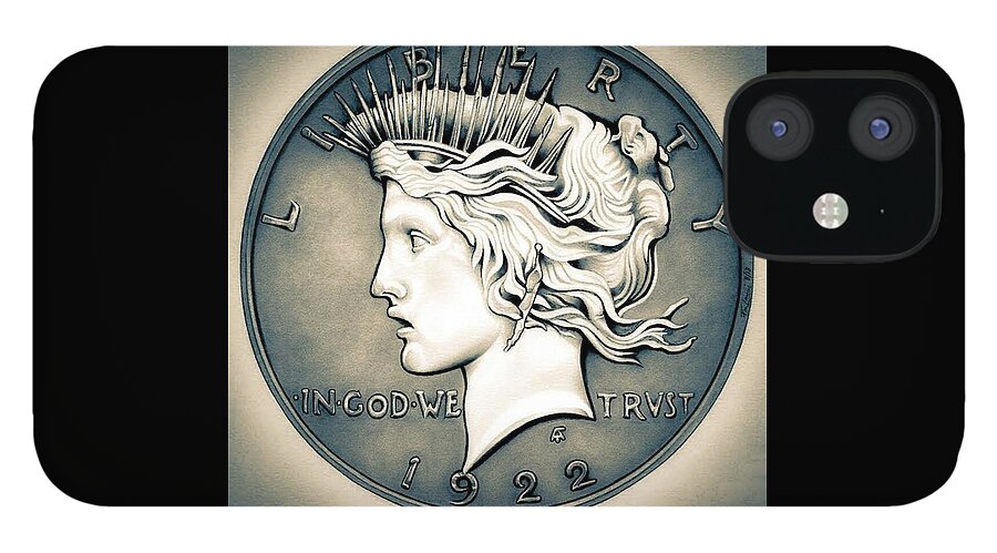 Coin iPhone 12 Case featuring the drawing 1922 Silver Proof Peace Dollar by Fred Larucci