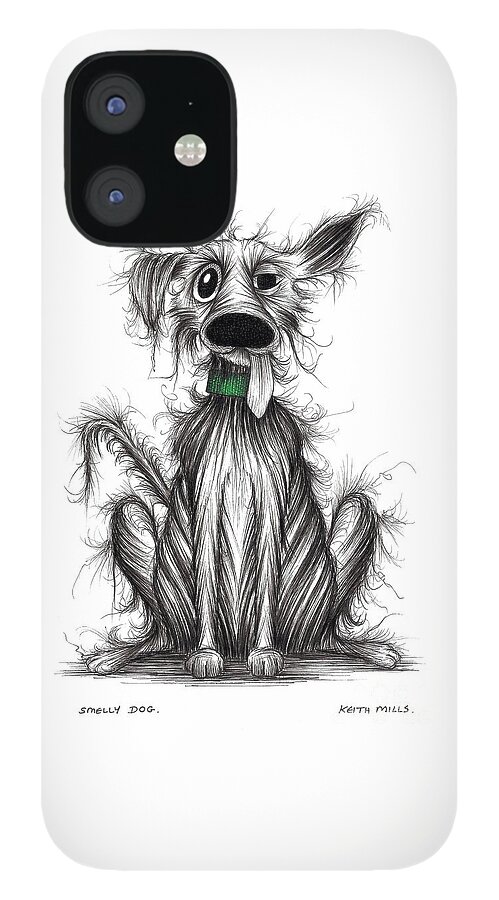 Smelly Dog iPhone 12 Case featuring the drawing Smelly dog by Keith Mills