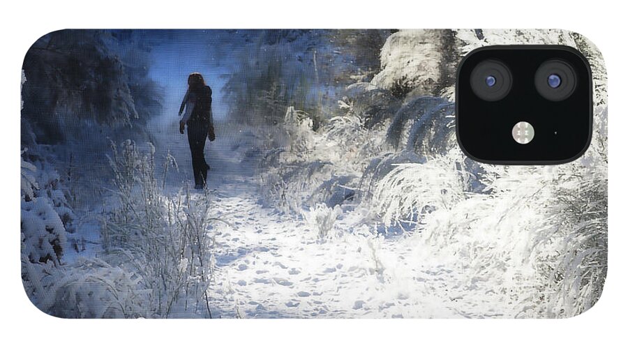 B&w iPhone 12 Case featuring the photograph Snow Walking 2 by Ronda Broatch