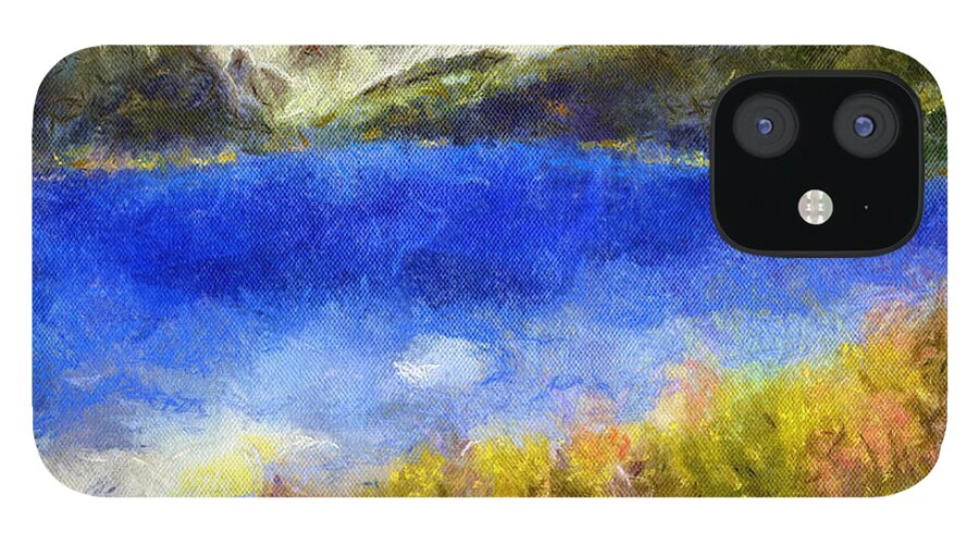 Pastel iPhone 12 Case featuring the painting Snowcapped Blue Lake by Teri Atkins Brown
