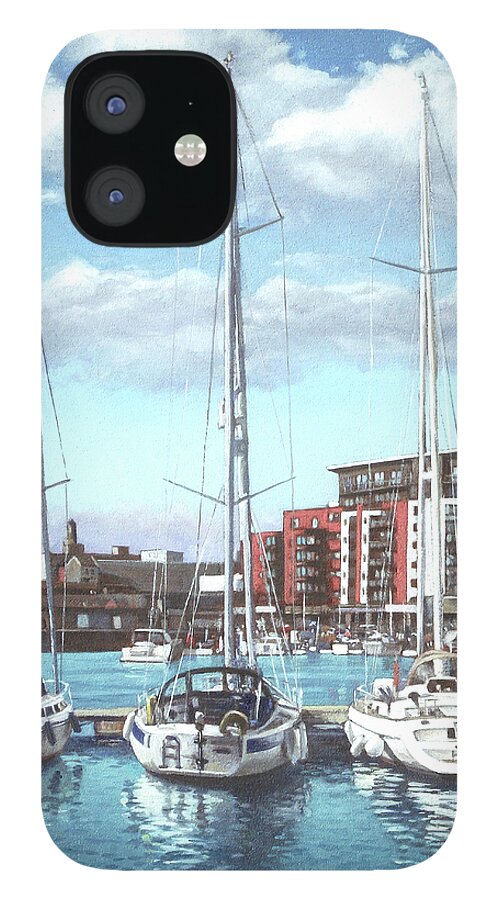 Southampton iPhone 12 Case featuring the painting Southampton Ocean Village marina by Martin Davey