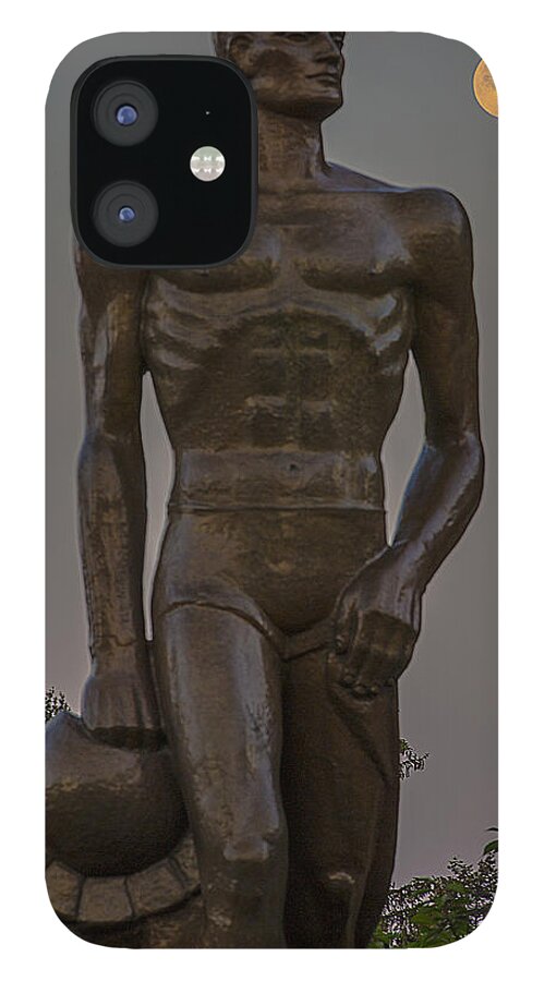 Michigan State University iPhone 12 Case featuring the photograph Sparty and Moon by John McGraw