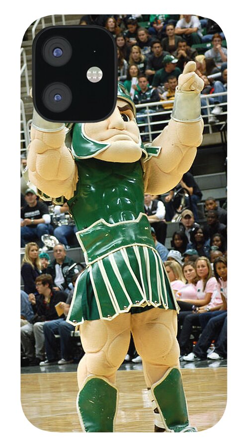 Michigan State University iPhone 12 Case featuring the photograph Sparty at Basketball Game by John McGraw