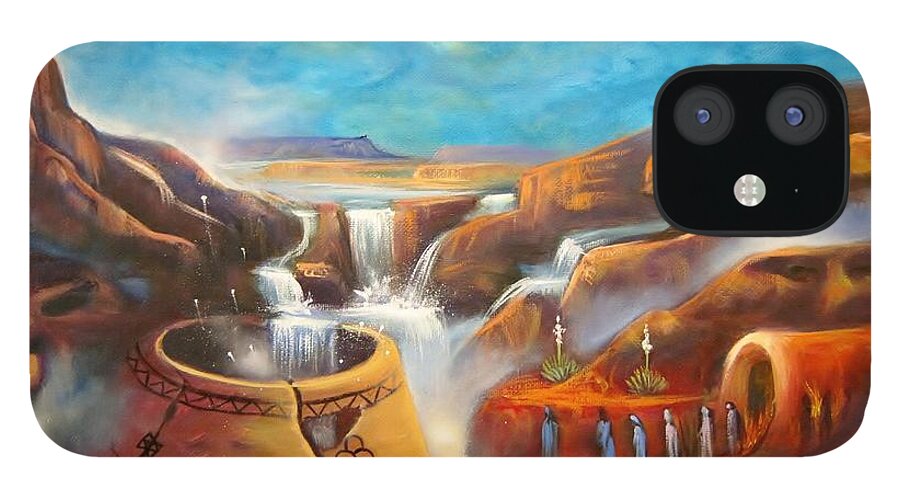 Surrealism iPhone 12 Case featuring the painting Spirits of the Earth by Sherry Strong
