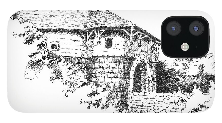 Germany iPhone 12 Case featuring the drawing Spital Gate Rothenburg ob der Tauber by Sam Sidders