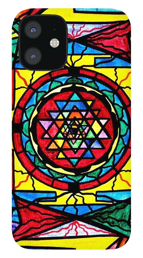 Sri Yantra iPhone 12 Case featuring the painting Sri Yantra by Teal Eye Print Store