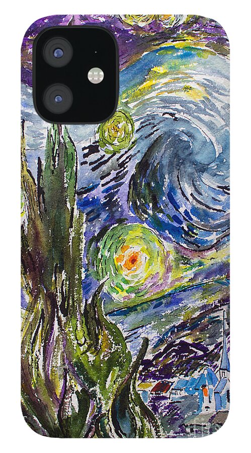 Starry Night iPhone 12 Case featuring the painting Starry Night After Vincent Van Gogh by Ginette Callaway