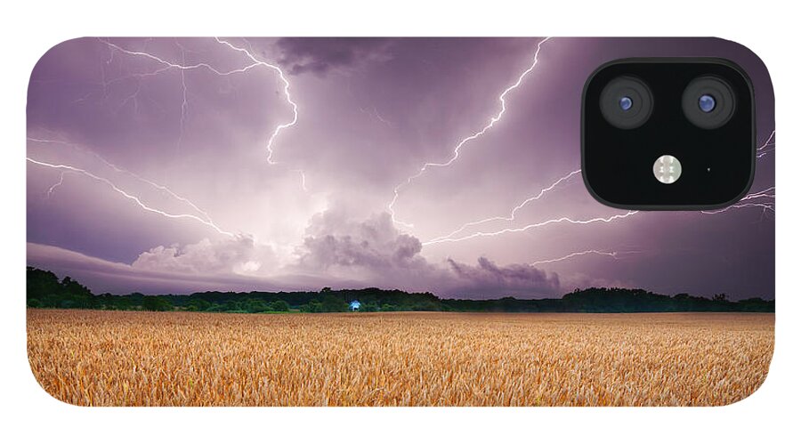 Lightning iPhone 12 Case featuring the photograph Storm over wheat by Alexey Stiop