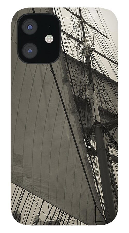 Sail iPhone 12 Case featuring the photograph Suare and Triangle Black and White Sepia by Scott Campbell