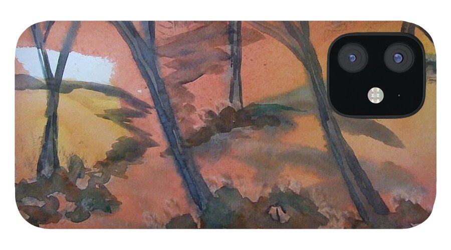 Trees iPhone 12 Case featuring the painting Sunlit Forest by Kim Shuckhart Gunns