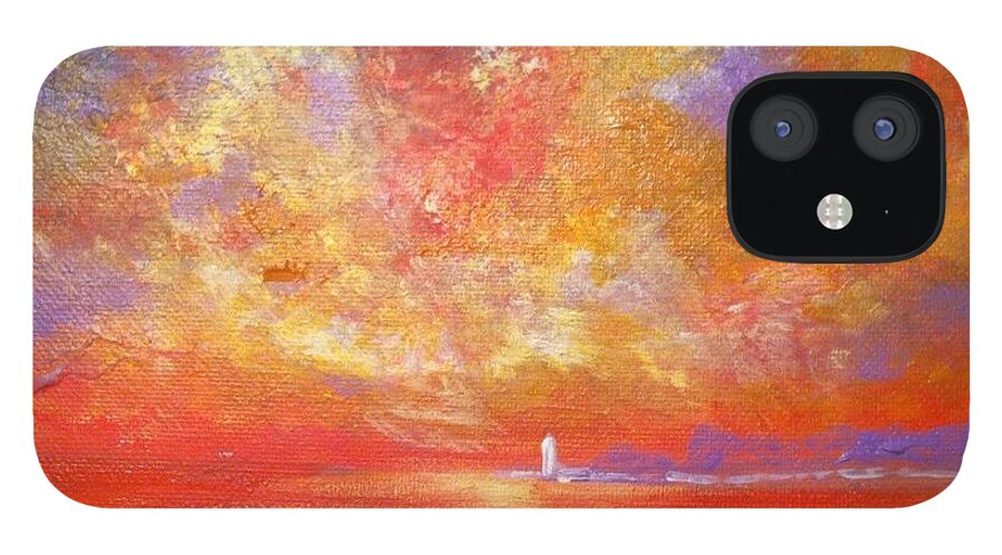 Wingaersheek Beach iPhone 12 Case featuring the painting Sunset at Wingershaek Beach by Jacqui Hawk
