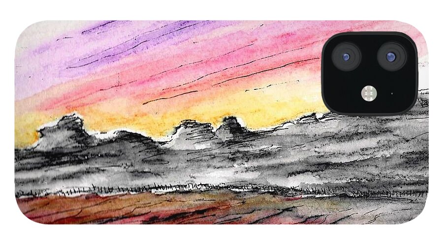 Sunset iPhone 12 Case featuring the drawing Sunset Canyon by Jason Nicholas
