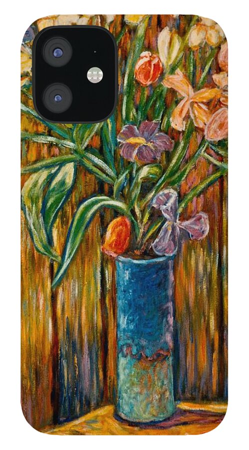 Vase Of Flowers iPhone 12 Case featuring the painting Tall Blue Vase by Kendall Kessler