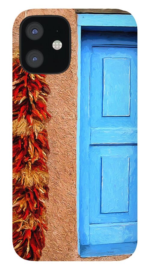 Taos iPhone 12 Case featuring the painting Taos Blue Door by Dominic Piperata