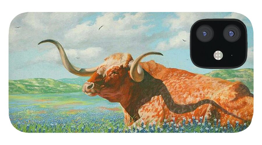 Long Horn Painting iPhone 12 Case featuring the painting Texas by Howard Dubois
