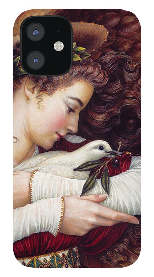 Angel iPhone 12 Case featuring the painting The Angel and The Dove by Lynn Bywaters