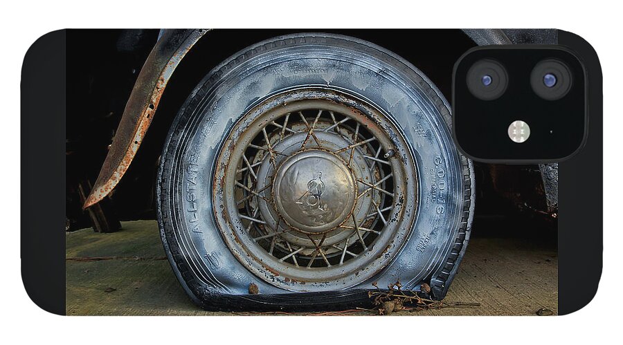 Old Car City iPhone 12 Case featuring the photograph The Blue Tire by Tom and Pat Cory