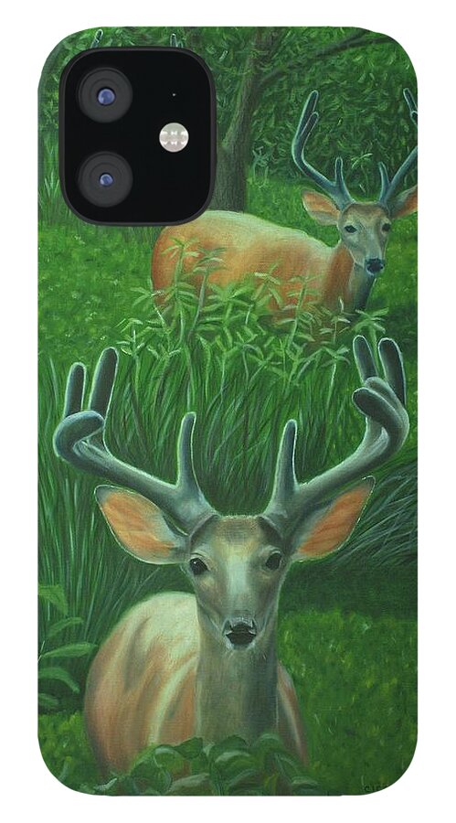 Wildlife iPhone 12 Case featuring the painting The Bucks Stop Here by Jill Ciccone Pike