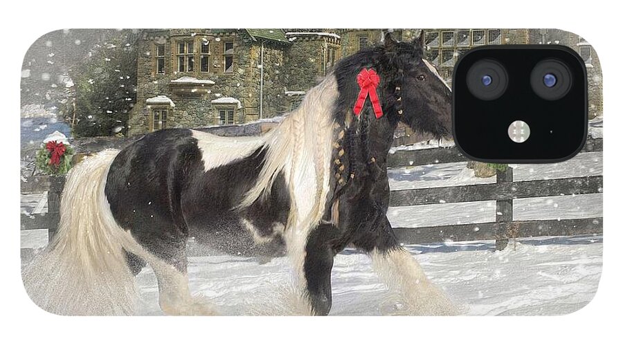 Christmas iPhone 12 Case featuring the mixed media The Christmas Pony by Fran J Scott