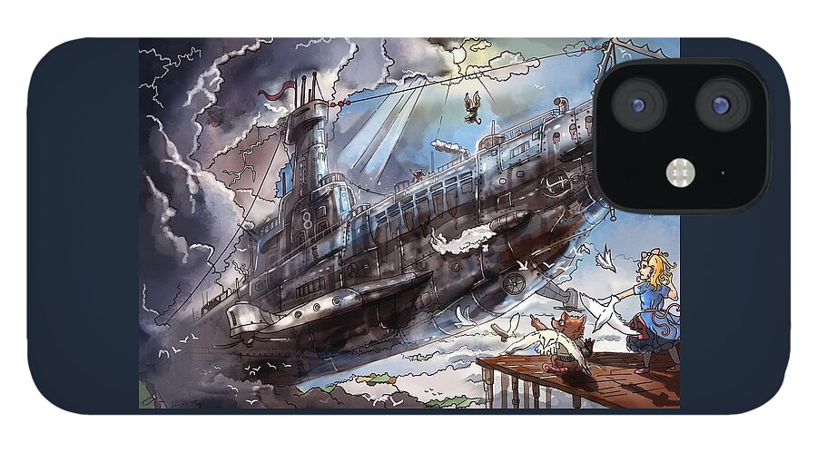 Wurtherington iPhone 12 Case featuring the painting The Flying Submarine by Reynold Jay