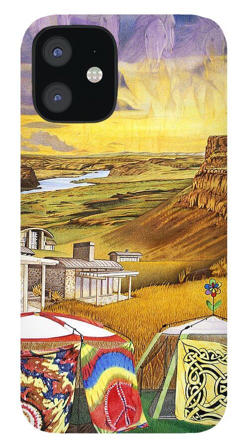 The Gorge iPhone 12 Case featuring the drawing The Gorge Cave B by Joshua Morton