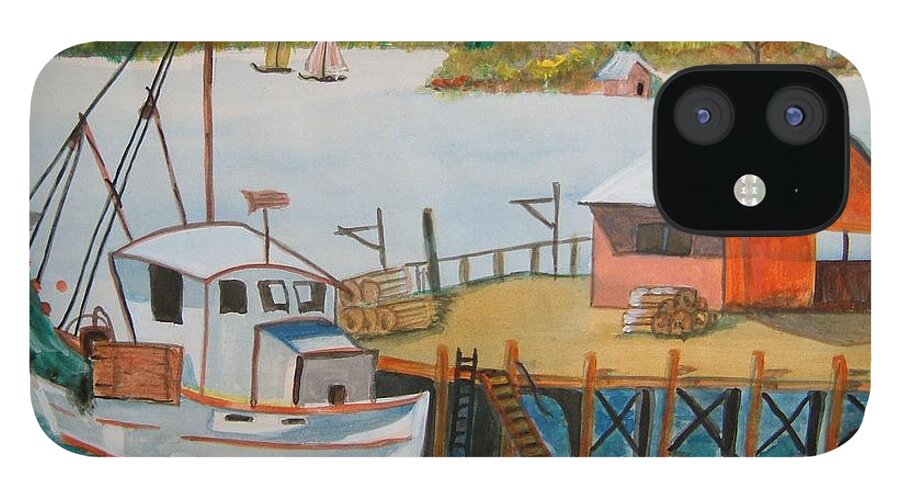 Water iPhone 12 Case featuring the painting The Harbour by Manjiri Kanvinde
