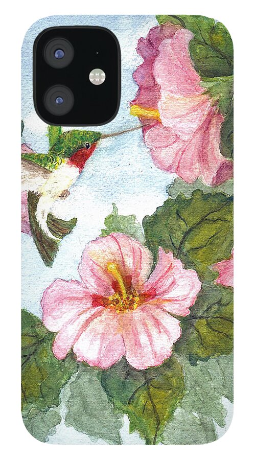 Ruby-throated Hummingbird iPhone 12 Case featuring the painting The Little Sipper by Marlene Schwartz Massey