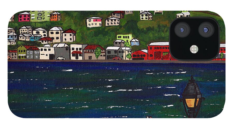 Grenada iPhone 12 Case featuring the painting The Red and White Fishing Boat Carenage Grenada by Laura Forde