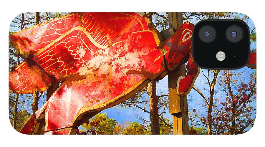 Old Service Station iPhone 12 Case featuring the digital art The Red Flying Horse by K Scott Teeters