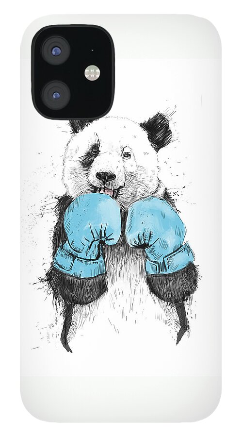 Panda iPhone 12 Case featuring the drawing The Winner by Balazs Solti