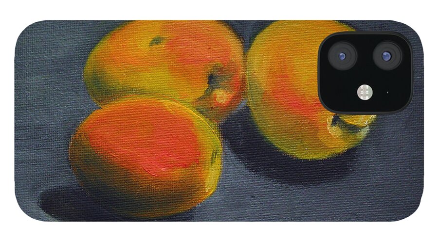 Food iPhone 12 Case featuring the painting Three Apricots by Sarah Lynch