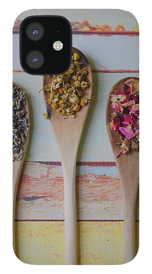 In A Row iPhone 12 Case featuring the photograph Three Wooden Spoons Filled With Dried by Images By Debbie Wibowo