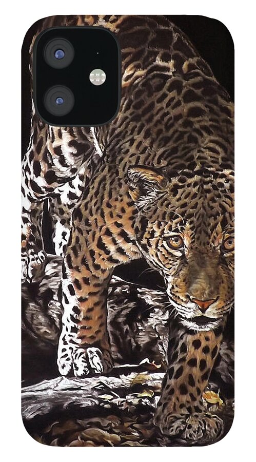 Animal iPhone 12 Case featuring the painting Tikal out of the darkness by Linda Becker