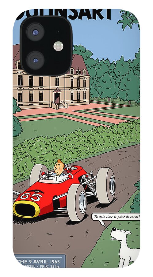 Tintin Grand Prix iPhone 12 Case featuring the digital art Tintin Grand Prix de Moulinsart 1965 by Georgia Clare