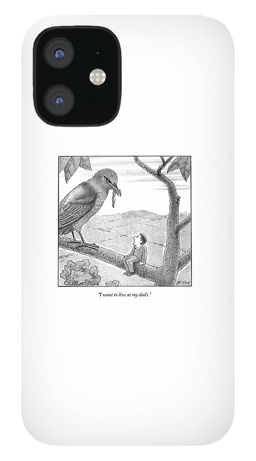 Tiny Man Looks Up At Bird As He Sits On A Branch iPhone 12 Case