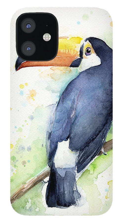 Watercolor Toucan iPhone 12 Case featuring the painting Toucan Watercolor by Olga Shvartsur