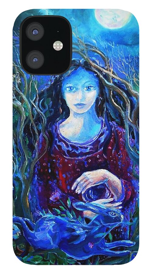 Hunting iPhone 12 Case featuring the painting Eostra Holds the Moon by Trudi Doyle